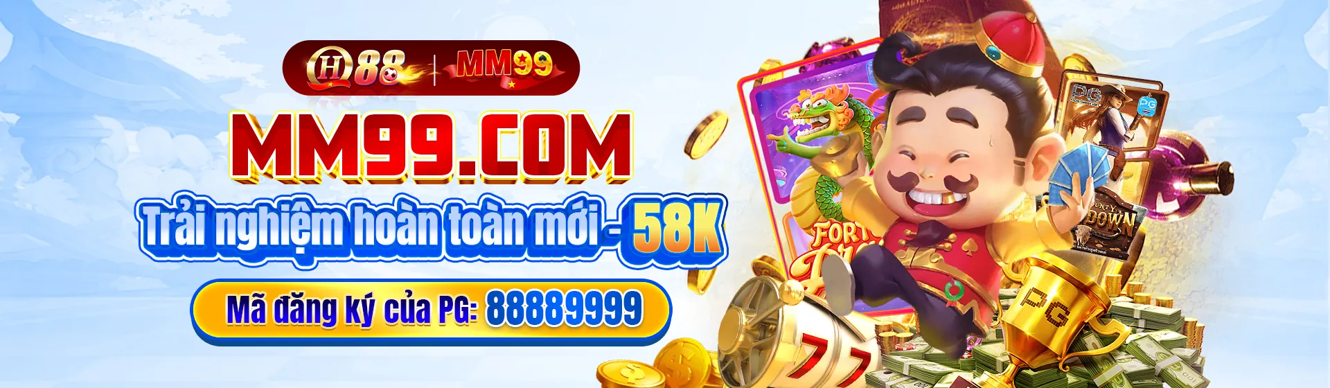 Hình ảnh chào mừng rực rỡ với các yếu tố casino, tiền thưởng lấp lánh và không khí lễ hội, thể hiện ưu đãi đăng ký hấp dẫn.